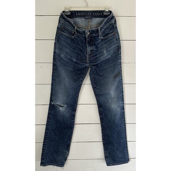 American Eagle Mens Jeans Bootcut 5 Pocket Distressed 10 In Rise 32 X 34 - Picture 1 of 12
